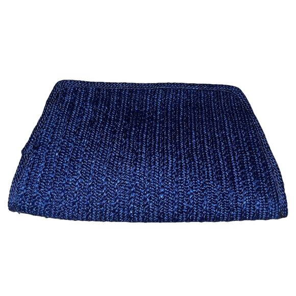 70s Navy Blue Woven Raffia Envelope Clutch Purse Handbag NEW 7.5x11.5 Flat - Picture 4 of 8